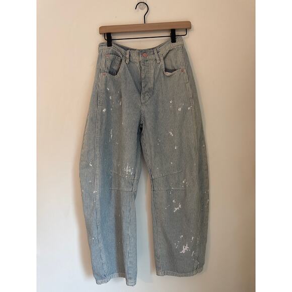 We The Free Good Luck Mid-Rise Stripe Paint Splatter Barrel Jeans, Size 26 - Picture 2 of 7
